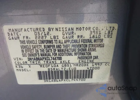 2012 Nissan Sentra 2.0 S from USA, damaged, VIN 3N1AB6APXCL744700